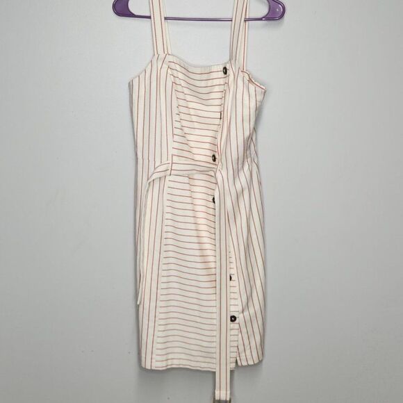 Luxury TOMMY HILFIGER Belted Button Front Red Striped Flare Dress Size 8 - Picture 4 of 9